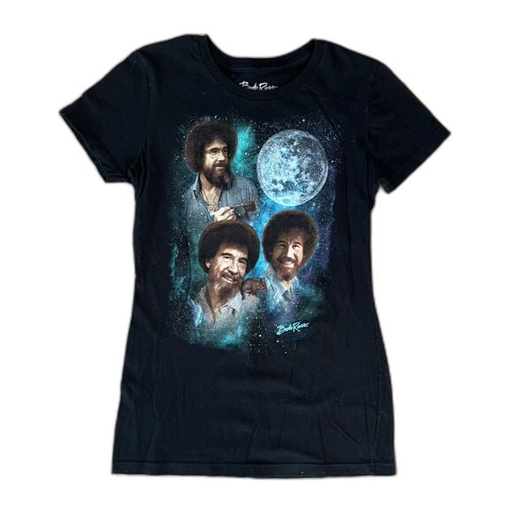 Bob Ross Tops - Bob Ross Black Galaxy Themed Short Sleeve Graphic T-Shirt Tee Womens sz Small